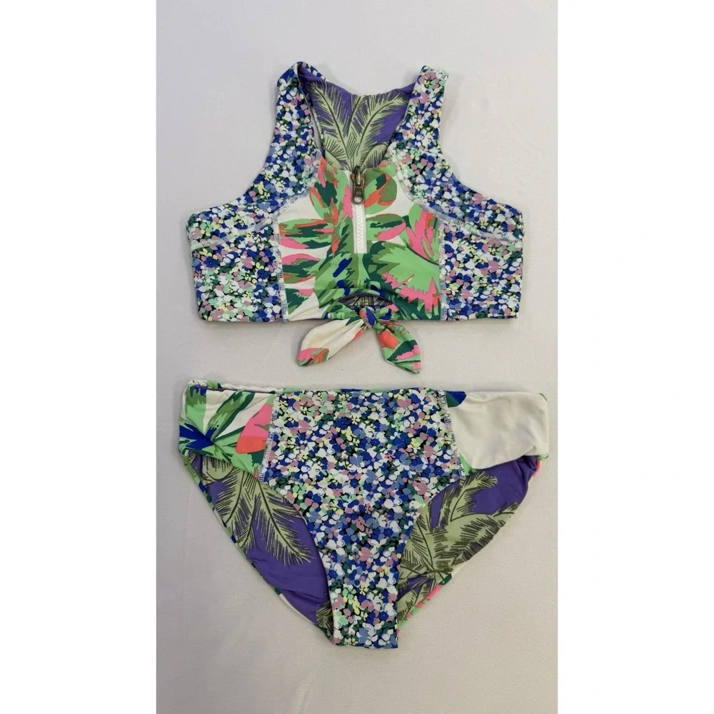 Maaji Girls 2 Piece Bikini Swimsuit Tropical Reversible Sz 10 EUC Beach Pool